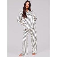 Loungeable Velour Stripe Long Sleeved Traditional Pyjama Set