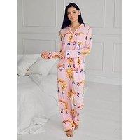 Chelsea Peers Modal Toucan Print Long Pyjama Set - Pink