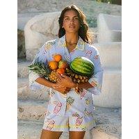 Chelsea Peers Cotton Toucan & Fruit Stripe Print Short Pyjama Set - Multi