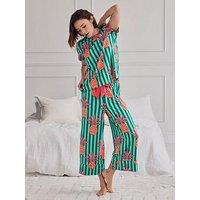 Chelsea Peers Pineapple Stripe Print Long Pyjama Set - Turquoise