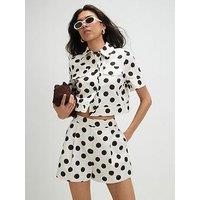 River Island Short Sleeve Polka Pocket Detail Co-Ord Jacket - White