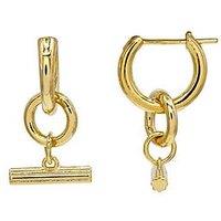 The Edit Hs Edit T-Bar 18Ct Yellow Gold Plated Sterling Silver T-Bar Drop Hoop Earrings