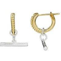 The Edit Hs Edit T-Bar 18Ct Yellow Gold Plate & Sterling Silver Textured T-Bar Drop Hoop Earrings