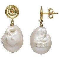 The Edit Hs Edit Molten 18Ct Yellow Gold Plated Sterling Silver Moulded Swirl Baroque Pearl Drop Earrings