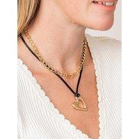 The Edit Hs Edit Hearts 18Ct Yellow Gold Plated Sterling Silver Abstract Heart Black Cord Necklace