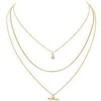 The Edit Hs Edit T-Bar 18Ct Yellow Gold Plated Sterling Silver Three Strand Cubic Zirconia T-Bar Necklace