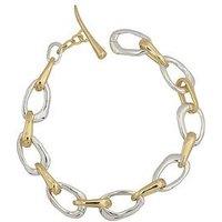 The Edit Hs Edit Sterling Silver & 18Ct Yellow Gold Plated Large Link T-Bar Bracelet