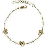 The Edit Hs Edit Hearts 18Ct Yellow Gold Plated Sterling Silver Triple Hammered Heart Station Bracelet