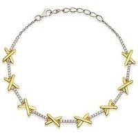 H. Samuel Sterling Silver & Yellow Gold Plated Cross Cubic Zirconia Bracelet