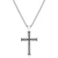 Ernest Jones Sterling & Black Spinel Woven Edge Cross Shaped Pendant - Silver