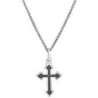 H. Samuel Sterling Men'S Black Cubic Zirconia Cross Pendant Necklace - Silver