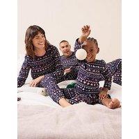 The Very Collection Kids Family Christmas Pyjama Reindeer Fairisle Top And Jogger Set - Navy