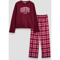 The Very Collection Girls Slogan Sweatshirt Top Check Pyjamas - Red