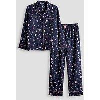 The Very Collection Girls Satin Star Print Revere Pyjama Set - Navy
