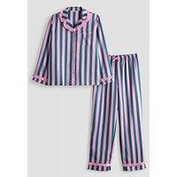 The Very Collection Girls Frill Collar Striped Revere Pyjama Set