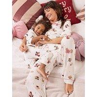 The Very Collection Girls Family Christmas Printed Mince Pie Jersey Pyjamas - Cream