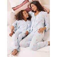 The Very Collection Girls Family Pyjama Christmas Flamingo Revere Set - Blue