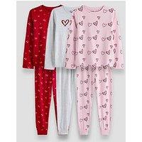 The Very Collection Girls Love Heart And Bows 3 Pack Pyjama (3-4 Years - 15-16 Years)