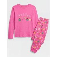 The Very Collection Girls Merry & Bright Embroidered Christmas Pyjamas - Pink
