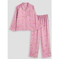 The Very Collection Girls Satin-Feel Christmas Cat Button-Through Pyjamas