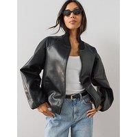 The Very Collection Classic Pu Bomber Jacket - Black