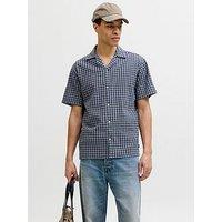 Jack & Jones Premium Blu Levi Dobby Short Sleeve Check Resort Shirt - Blue