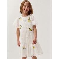 Monsoon Girls Amalfi Lemon Embroidered Dress - White