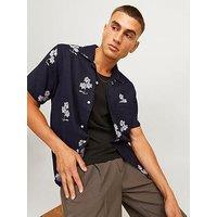 Jack & Jones Mateo Short Sleeve Print Resort Shirt - Navy