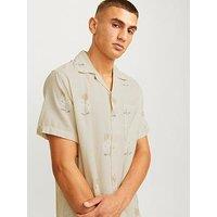 Jack & Jones Mateo Short Sleeve Print Resort Shirt - Cream