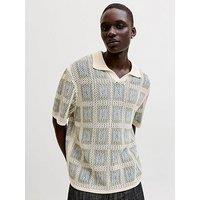 Jack & Jones Aiden Split Neck Knitted Polo Shirt - Cream