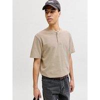 Jack & Jones Premium Blu Lucas Short Sleeve Henley T-Shirt - Light Brown