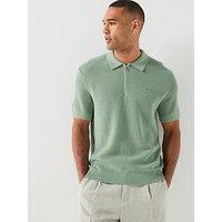 Gant Cotton Rib Zip Neck Polo Shirt - Light Green