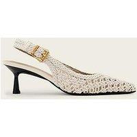 Allsaints Violet Woven Slingback Pointed Toe Mid Heels - White