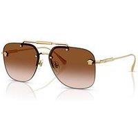 Versace Black Gold Frame Aviators With Brown Lens