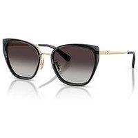 Coach Thin Cat Eye Sunglasses- Black Fame, Gold Arms With Gradient Lens