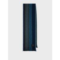 Ps Paul Smith Mens Double Sided Striped Fringe Scarf - Blue