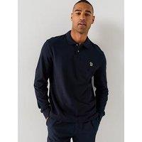 Ps Paul Smith Men'S Cotton Long Sleeve Polo Shirt With Zebra Logo - Navy