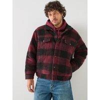 Levi'S Mens Sherpa Fleece Checked Trucker Jacket - Red