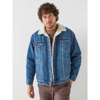 Levi'S Mens Relaxed Fit Sherpa Lined Denim Jacket - Dark Blue