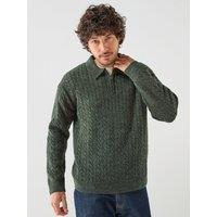 Levi'S Mens Mason Cable Knit Quarter-Zip Collared Jumper - Green