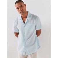 Boss Relax Seersucker Short Sleeve Shirt - Light Blue