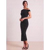 Style Cheat Asymmetric Ruched Spot Dress - Black