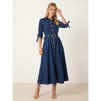 Style Cheat Denim Daphne Belted Shirt Dress - Blue
