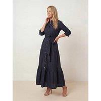 Style Cheat Cotton Tiered Shirt Dress - Navy