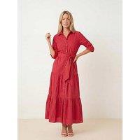Style Cheat Cotton Tiered Shirt Dress - Red