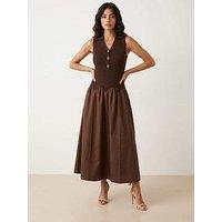 Style Cheat 2-In-1 Knit Bodice Compact Full Skirt Dress - Brown