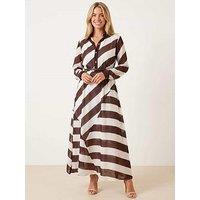 Style Cheat Stripe Belted Shirt Dress - Brown