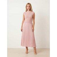 Style Cheat Knit Pleated Skirt Dress - Pink