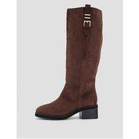 The Very Collection Knee High Boots With Buckle Trim And Low Block Heel - Brown