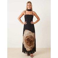 Style Cheat Placement Scarf Print Dress - Black